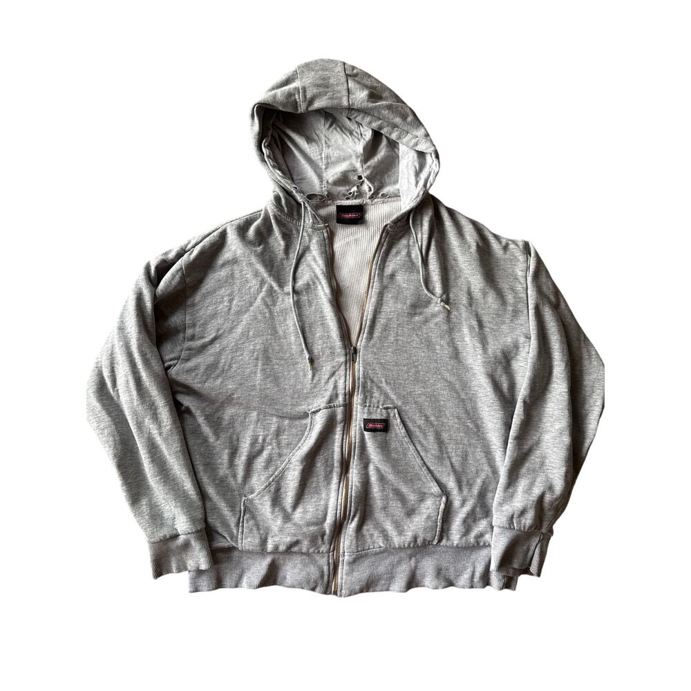Vintage Dickies Thermal Lined XL Heather Gray Full Zip Hoodie Sweat Jacket